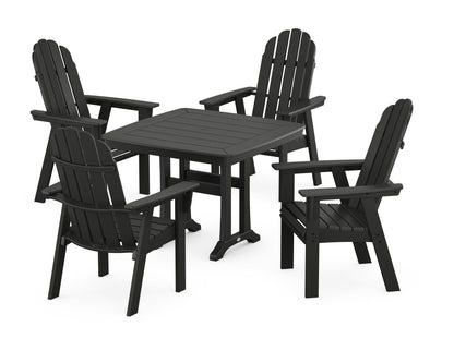 POLYWOOD Vineyard Adirondack 5-Piece Dining Set with Trestle Legs - 37" Table in Black