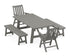 POLYWOOD Vineyard Folding Chair 5-Piece Rustic Farmhouse Dining Set with Benches in Slate Grey