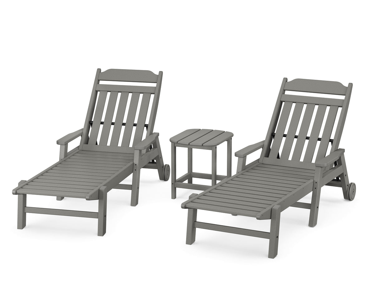 POLYWOOD Cottage 3-Piece Chaise Set with Arms and Wheels in Slate Grey