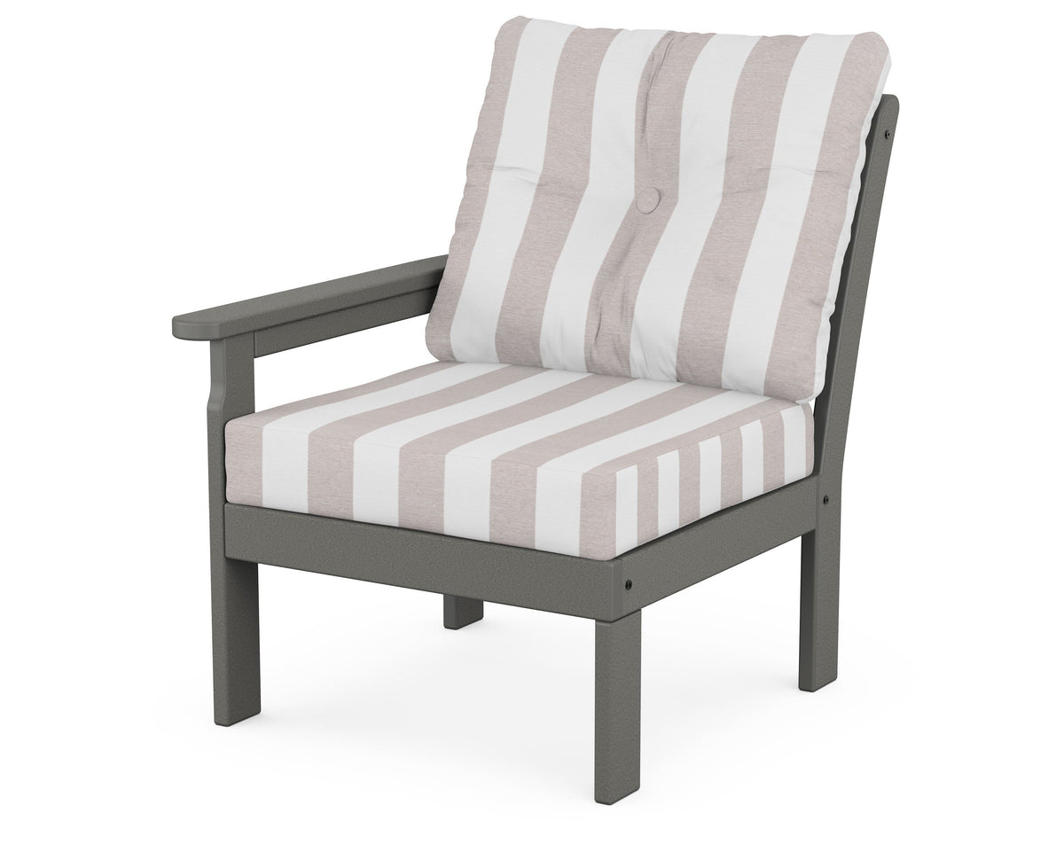 POLYWOOD Vineyard Modular Left Arm Chair in Slate Grey / Cabana Stripe Dune Burlap