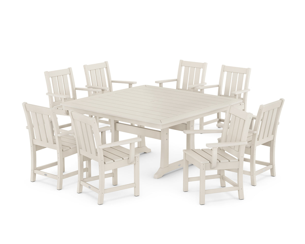 POLYWOOD Oxford 9-Piece Square Dining Set with Trestle Legs in Sand