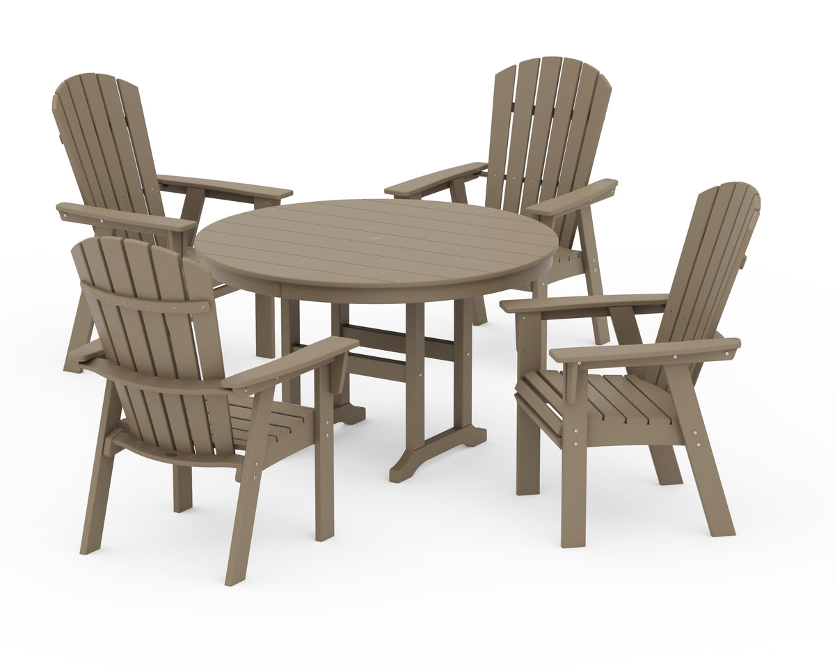 POLYWOOD Nautical Adirondack 5-Piece Round Farmhouse Dining Set in Vintage Sahara