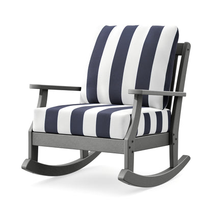 POLYWOOD Braxton Deep Seating Rocking Chair in Slate Grey / Cabana Stripe Navy
