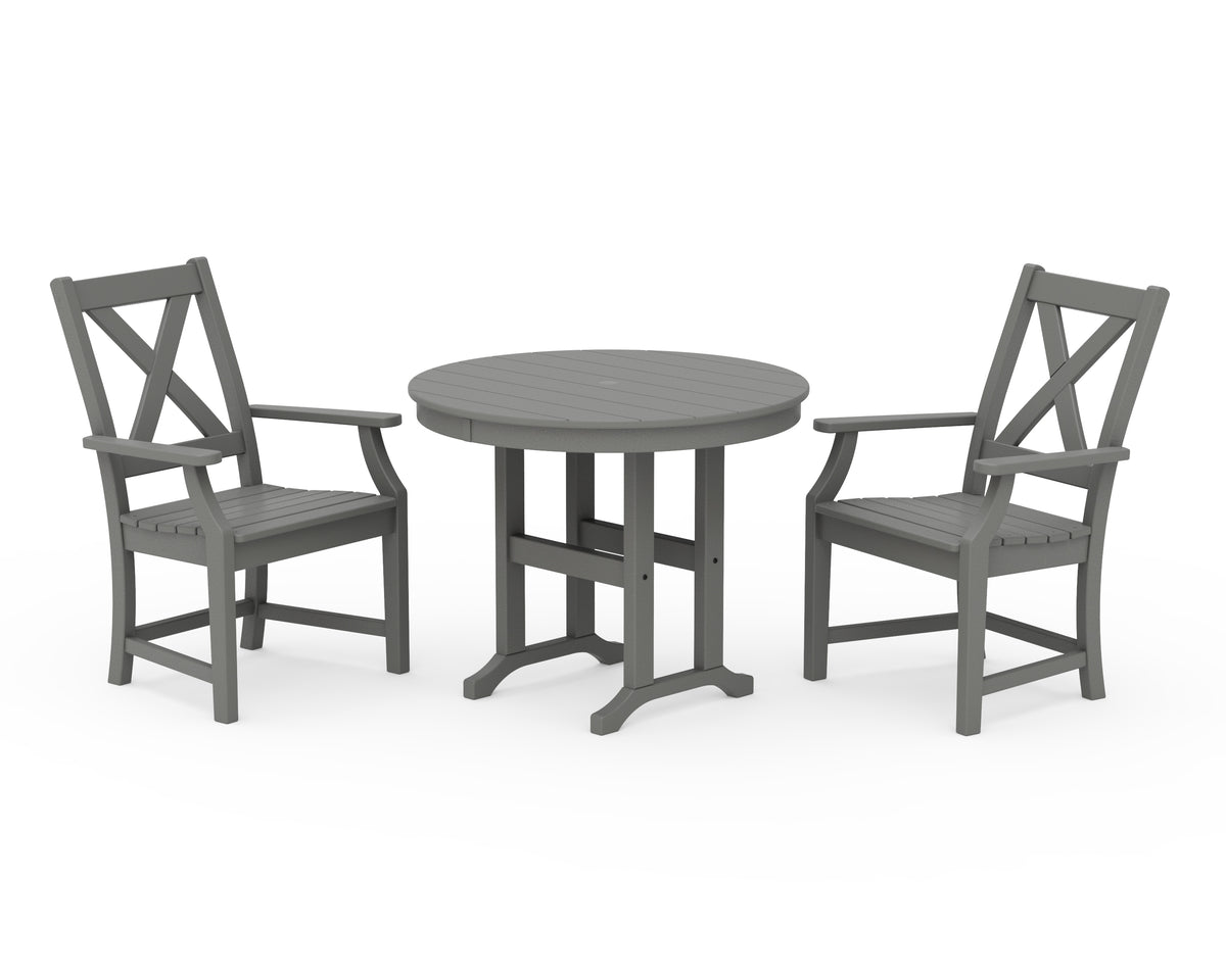 POLYWOOD Braxton 3-Piece Round Dining Set in Slate Grey