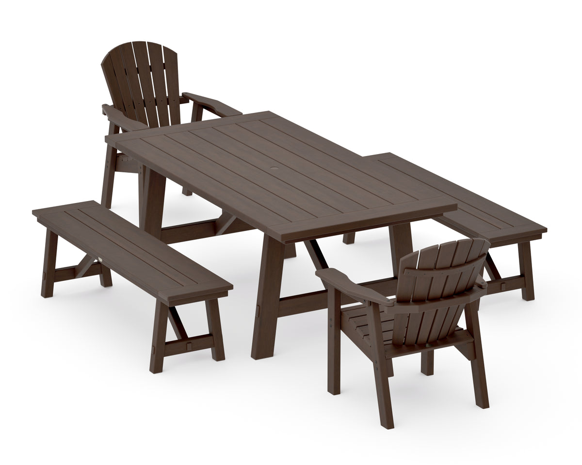 POLYWOOD Seashell 5-Piece Rustic Farmhouse Dining Set with Benches in Kona