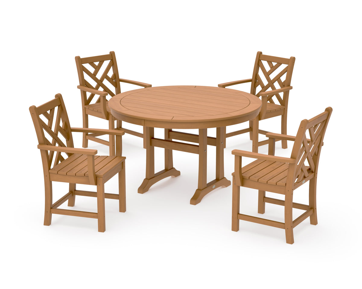 POLYWOOD Chippendale 5-Piece Nautical Trestle Dining Arm Chair Set in Natural