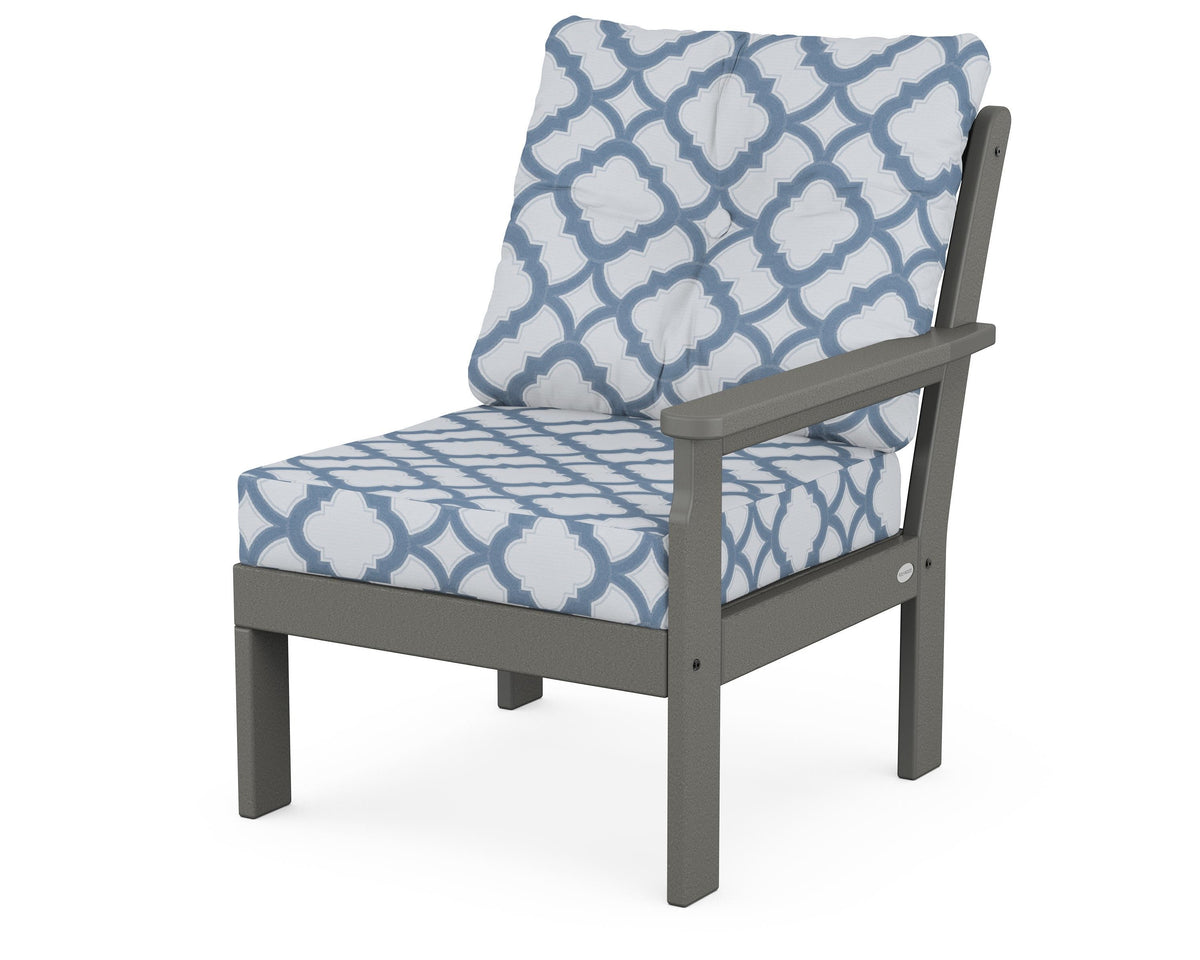 POLYWOOD Vineyard Modular Right Arm Chair in Slate Grey / Trellis Sky Blue
