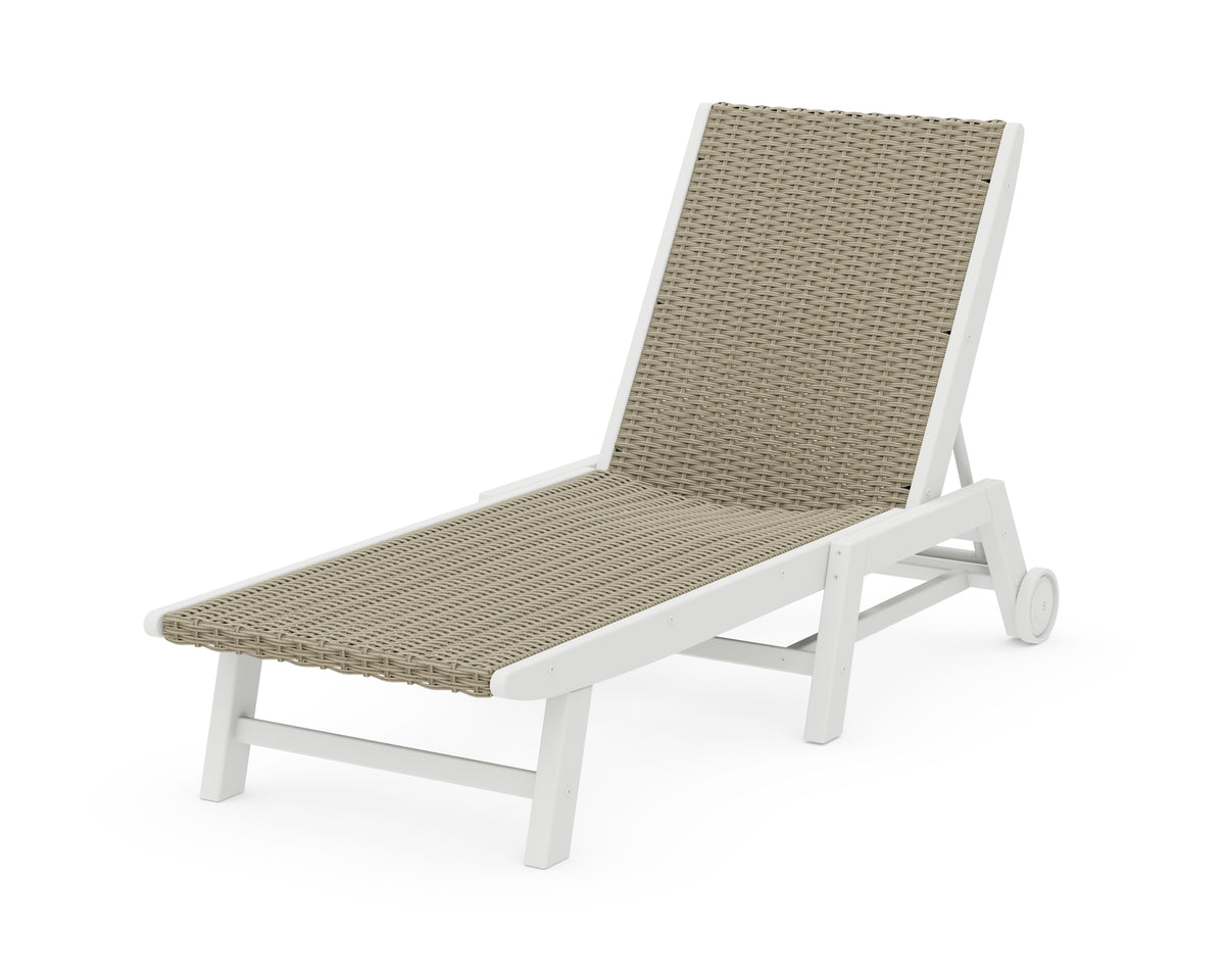 POLYWOOD Coastal Woven Chaise with Wheels in White / Dune Grass