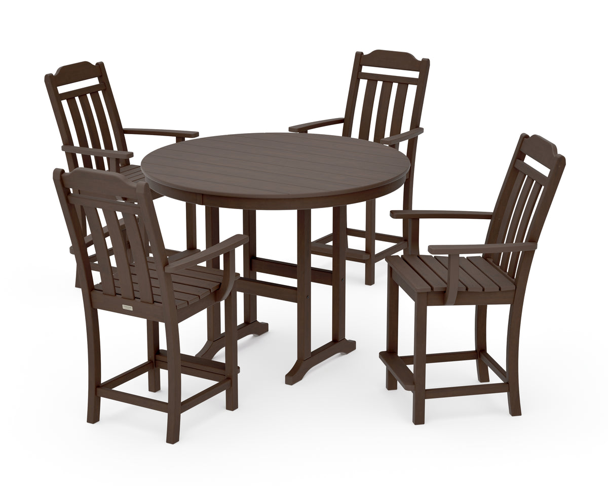 POLYWOOD Country Living Cottage 5-Piece Round Farmhouse Counter Set in Kona