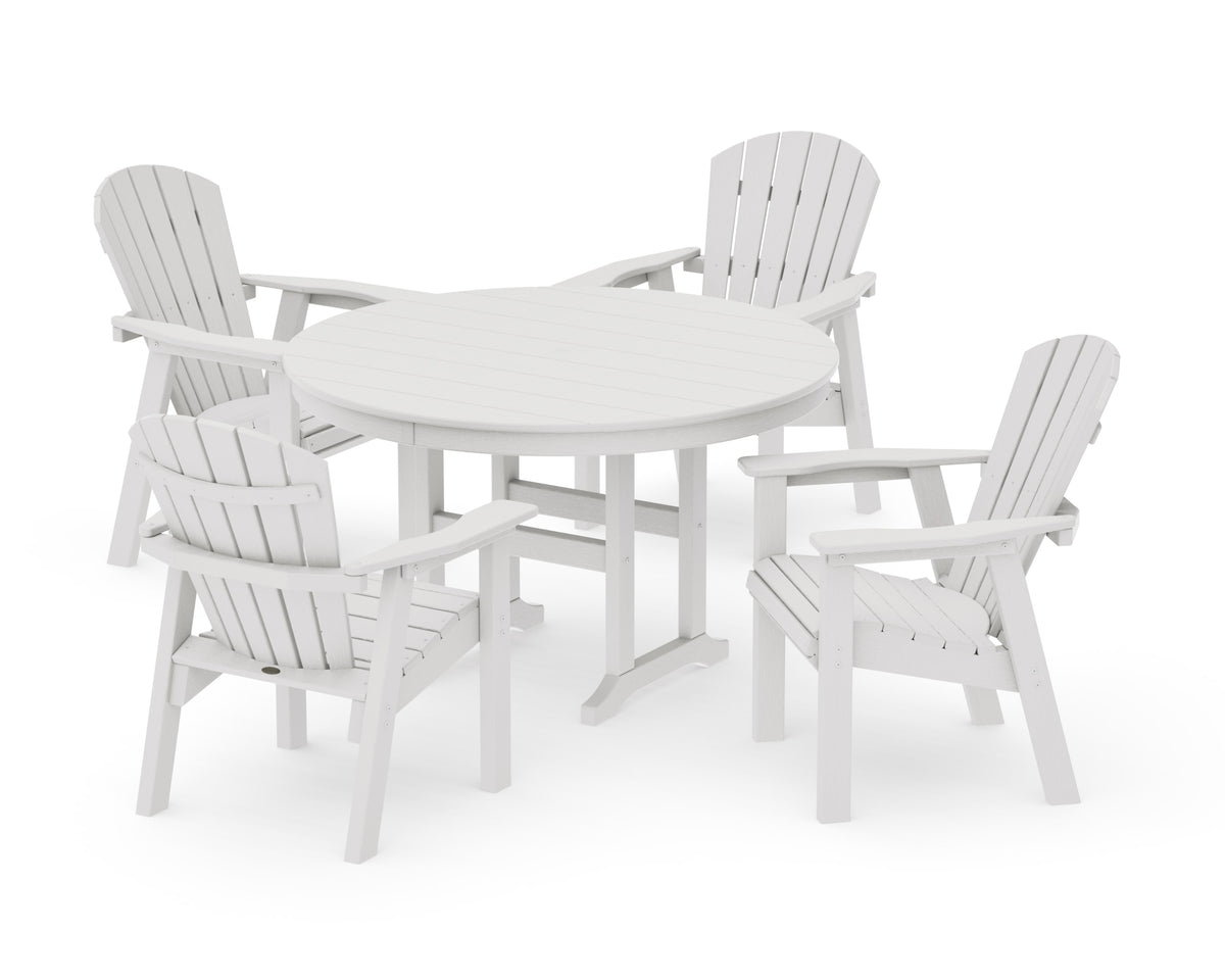 POLYWOOD Seashell 5-Piece Round Farmhouse Dining Set in Vintage White