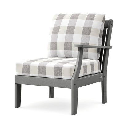 POLYWOOD Braxton Modular Right Arm Chair in Slate Grey / Buffalo Plaid Grey Mist