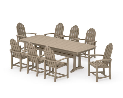 POLYWOOD Classic Adirondack 9-Piece Dining Set with Trestle Legs in Vintage Sahara