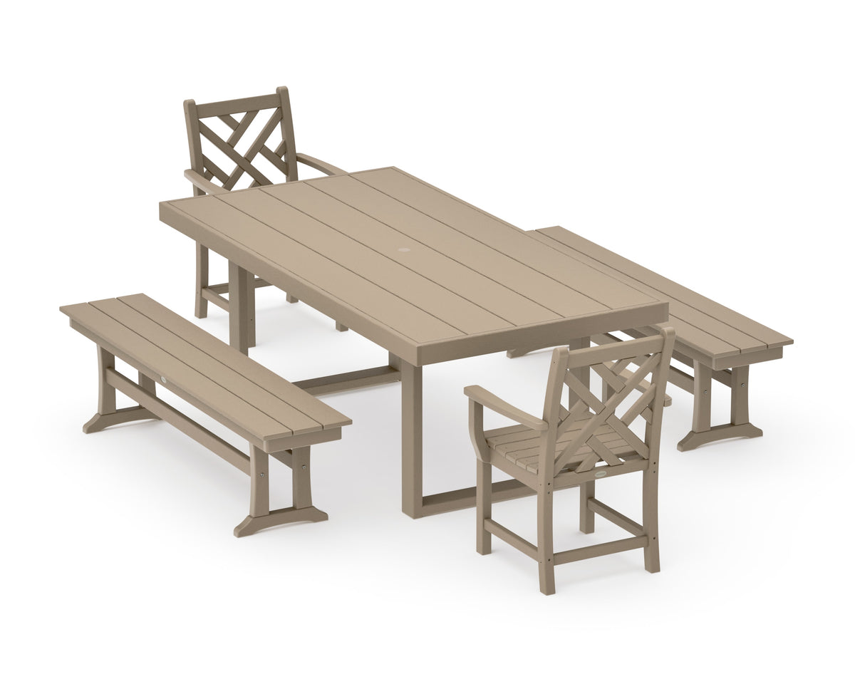 POLYWOOD Chippendale 5-Piece Dining Set with Benches - 39" x 78" Table in Vintage Sahara