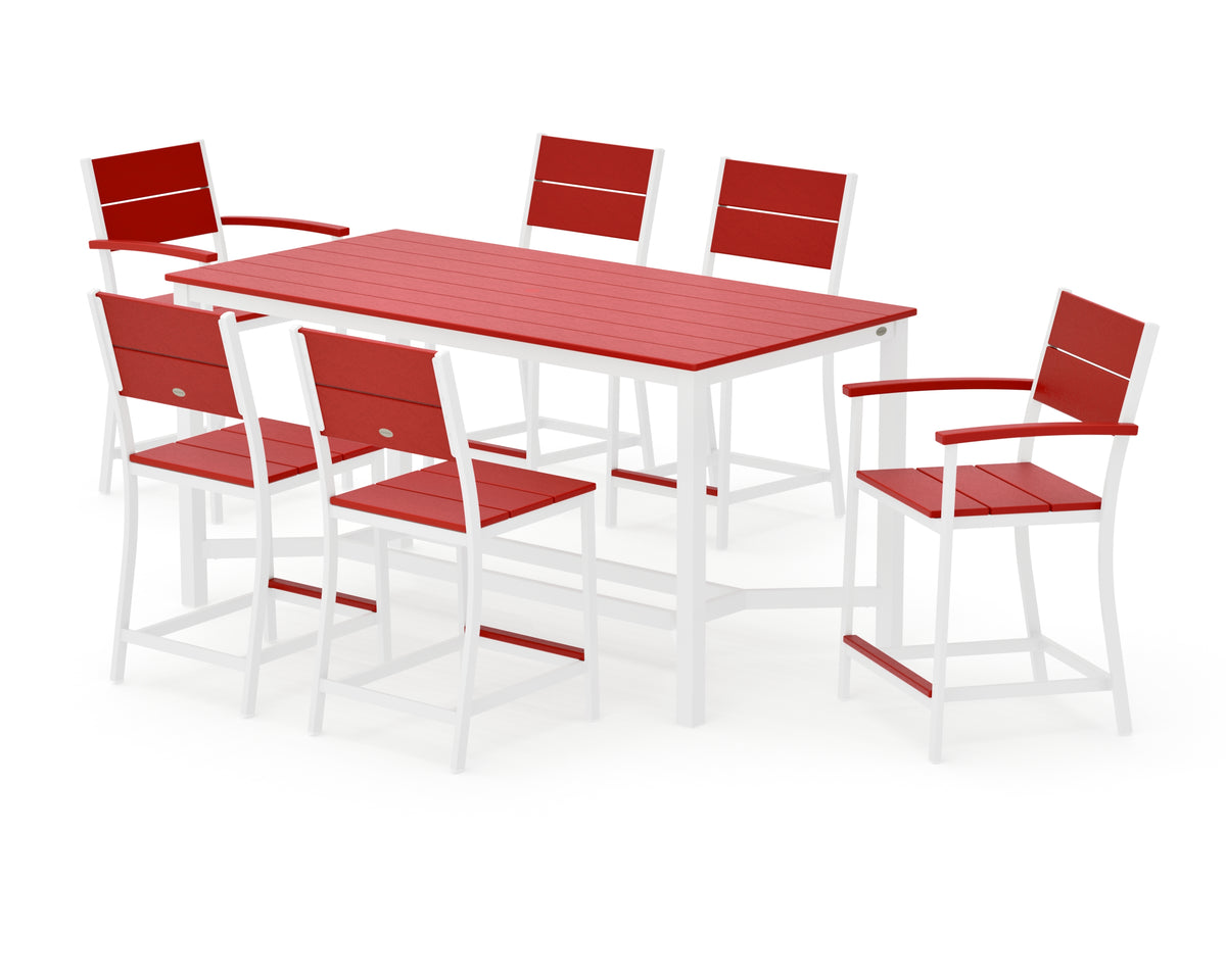 POLYWOOD Main Street 7-Piece Counter Set in White / Sunset Red