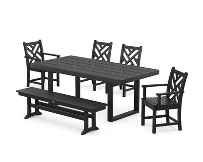POLYWOOD Chippendale 6-Piece Dining Set with Bench - 39" x 78" Table in Black