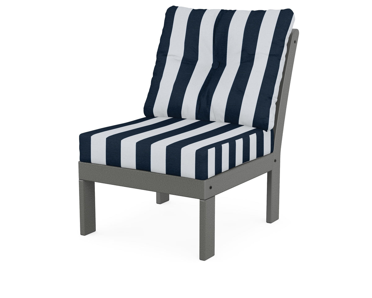 POLYWOOD Vineyard Modular Armless Chair in Slate Grey / Cabana Stripe Marine Indigo