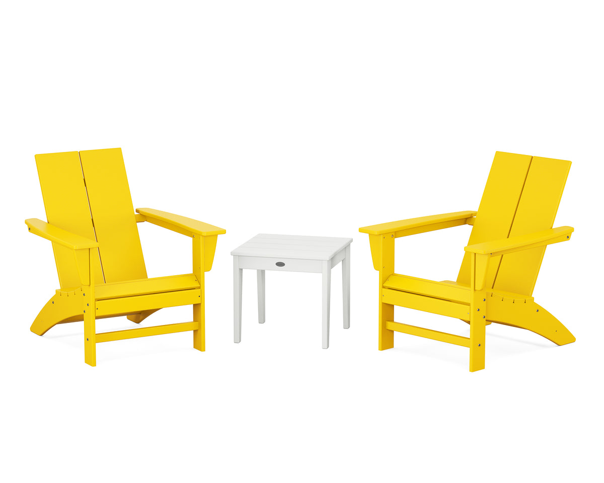 POLYWOOD Country Living Cottage Modern Adirondack Chair 3-Piece Set in Lemon / White