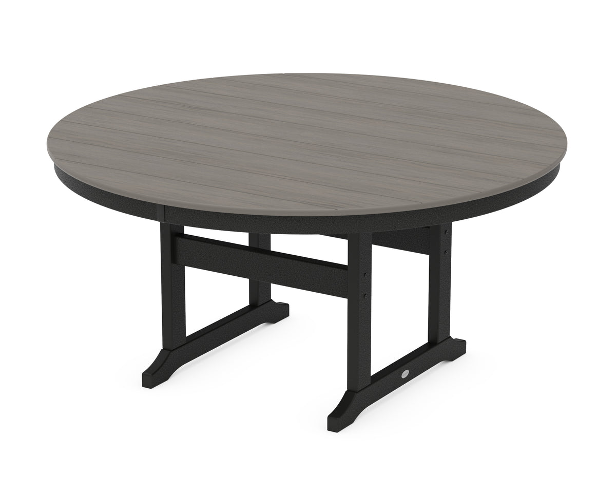 POLYWOOD 60" Round Farmhouse Dining Table in Black / Driftwood