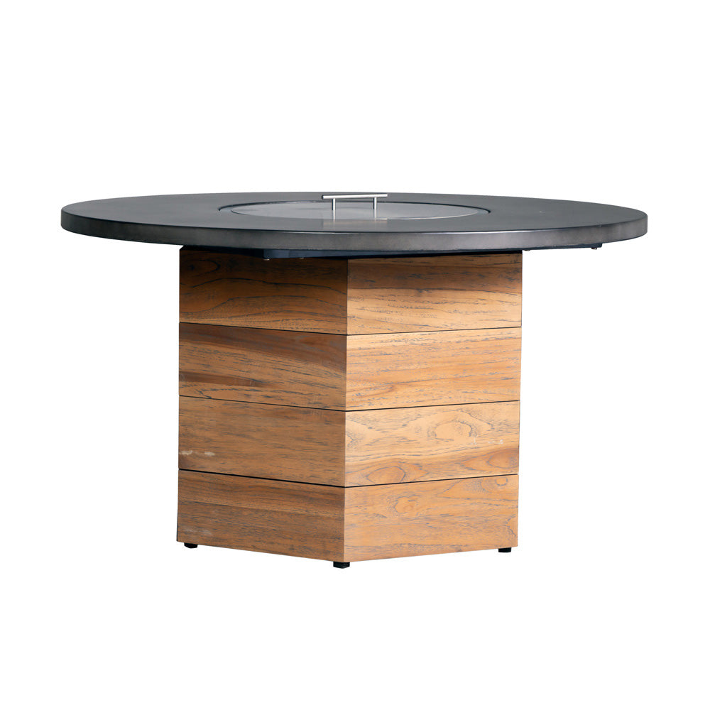 Lloyd Flanders Teak 48" Hexagonal Fire Table with Faux Concrete Top, lifestyle photo 2