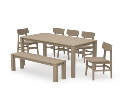 POLYWOOD Modern Studio Urban Chair 7-Piece Parsons Dining Set with Bench in Vintage Sahara