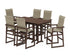 POLYWOOD EDGE Woven Highback Arm Chair 7-Piece Farmhouse Bar Set in Mahogany / Dune Grass