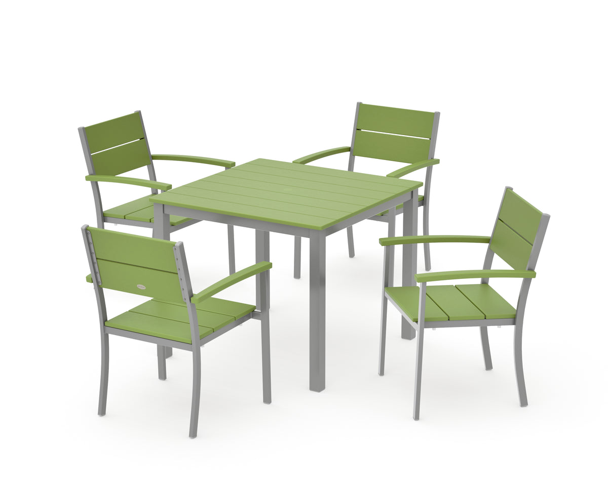 POLYWOOD Main Street 5-Piece Dining Set with Main Street 36" x 36" Dining Table in Silver / Lime