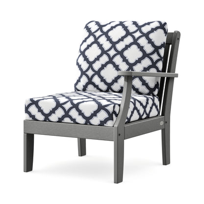POLYWOOD Braxton Modular Right Arm Chair in Slate Grey / Trellis Navy