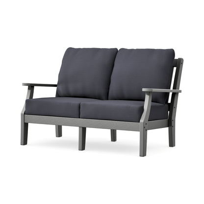 POLYWOOD Chinoiserie Deep Seating Loveseat in Slate Grey / Midnight Linen