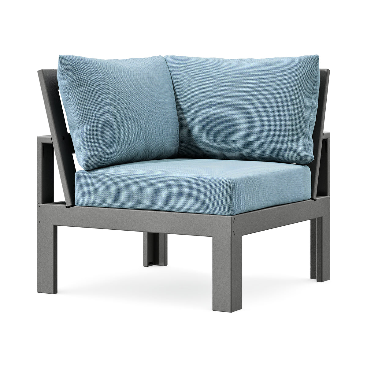 POLYWOOD Modular Corner Chair in Slate Grey / Lattice Sky Blue