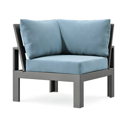 POLYWOOD Modular Corner Chair in Slate Grey / Lattice Sky Blue