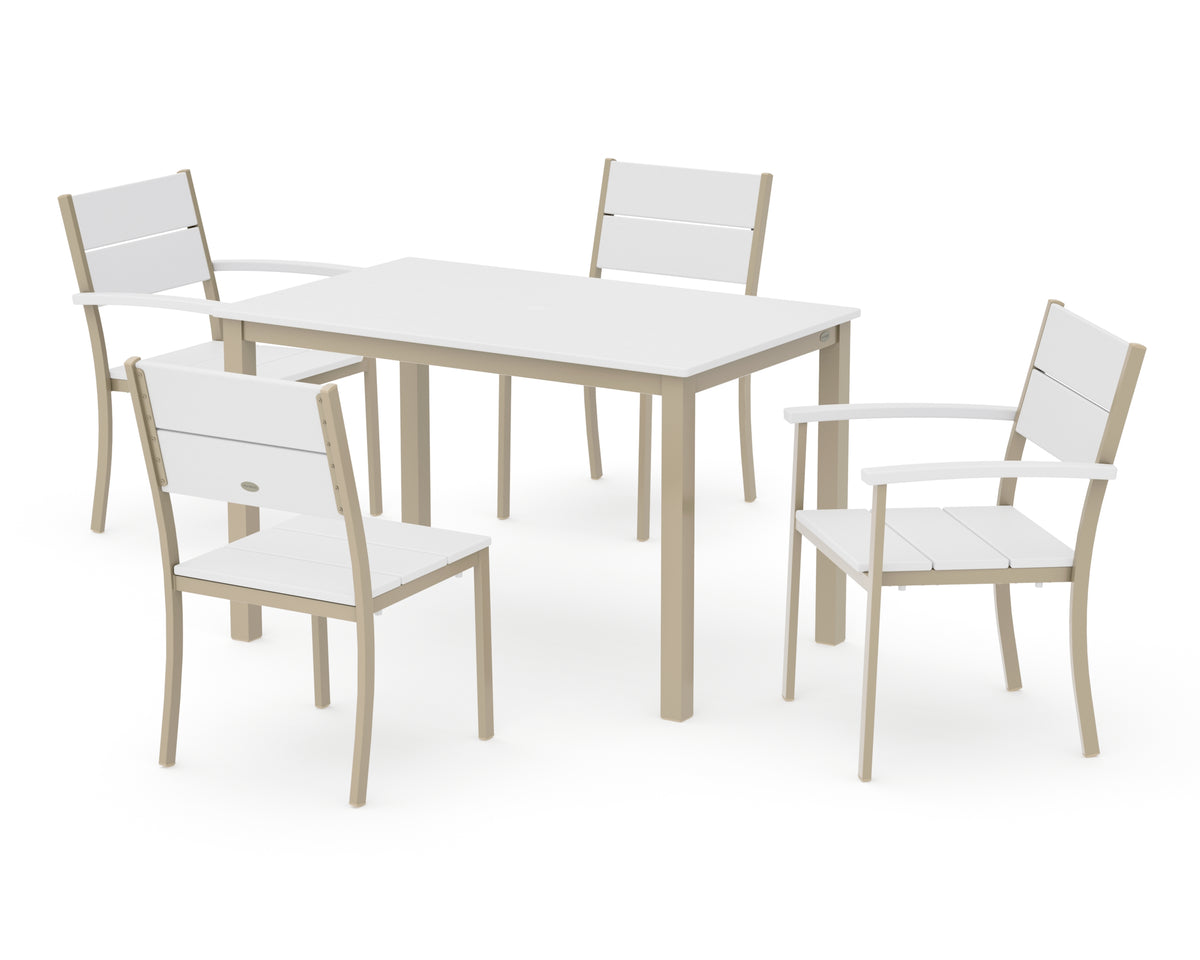 POLYWOOD Main Street 5-Piece Dining Set with Main Street 30 x 48 Dining Table in Sand / White