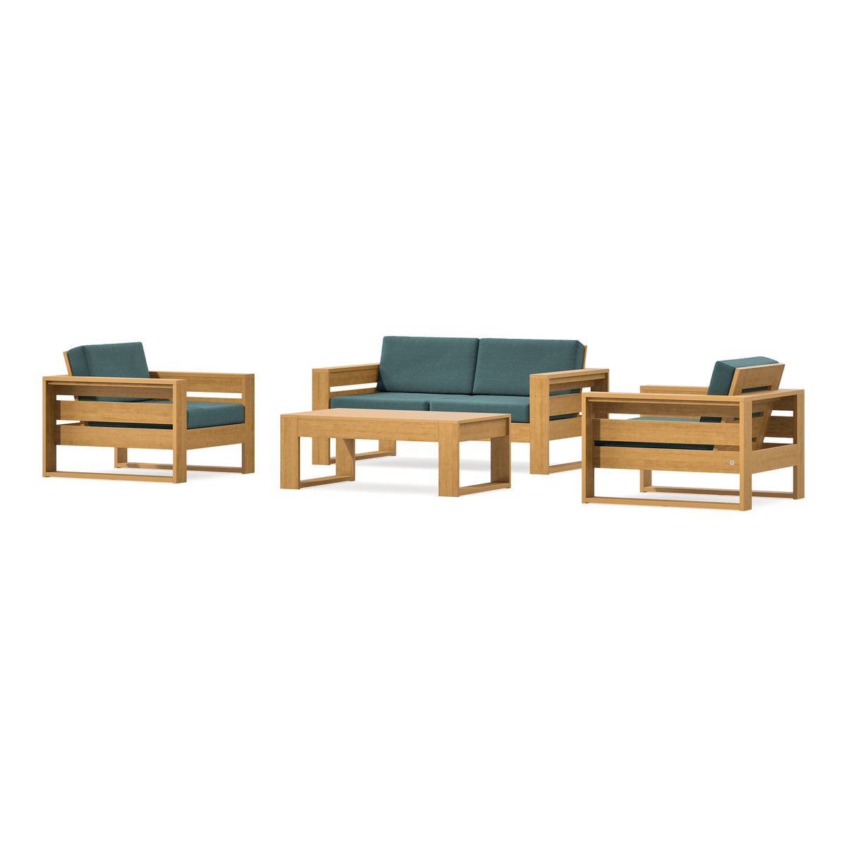 POLYWOOD PW Designer Series Latitude 4-Piece Lounge Loveseat Set in Natural / Ocean Teal