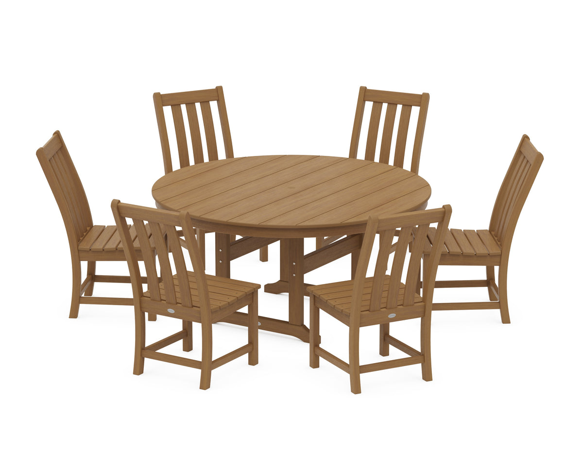 POLYWOOD Vineyard 7-Piece Side Chair Round Farmhouse Dining Set in Natural