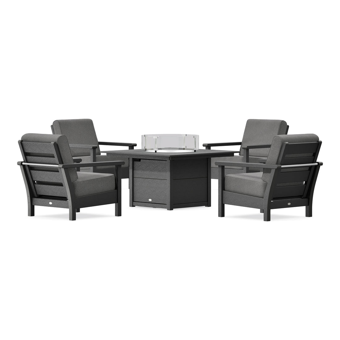 POLYWOOD Harbour 5-Piece Conversation Set with Fire Pit Table in Black