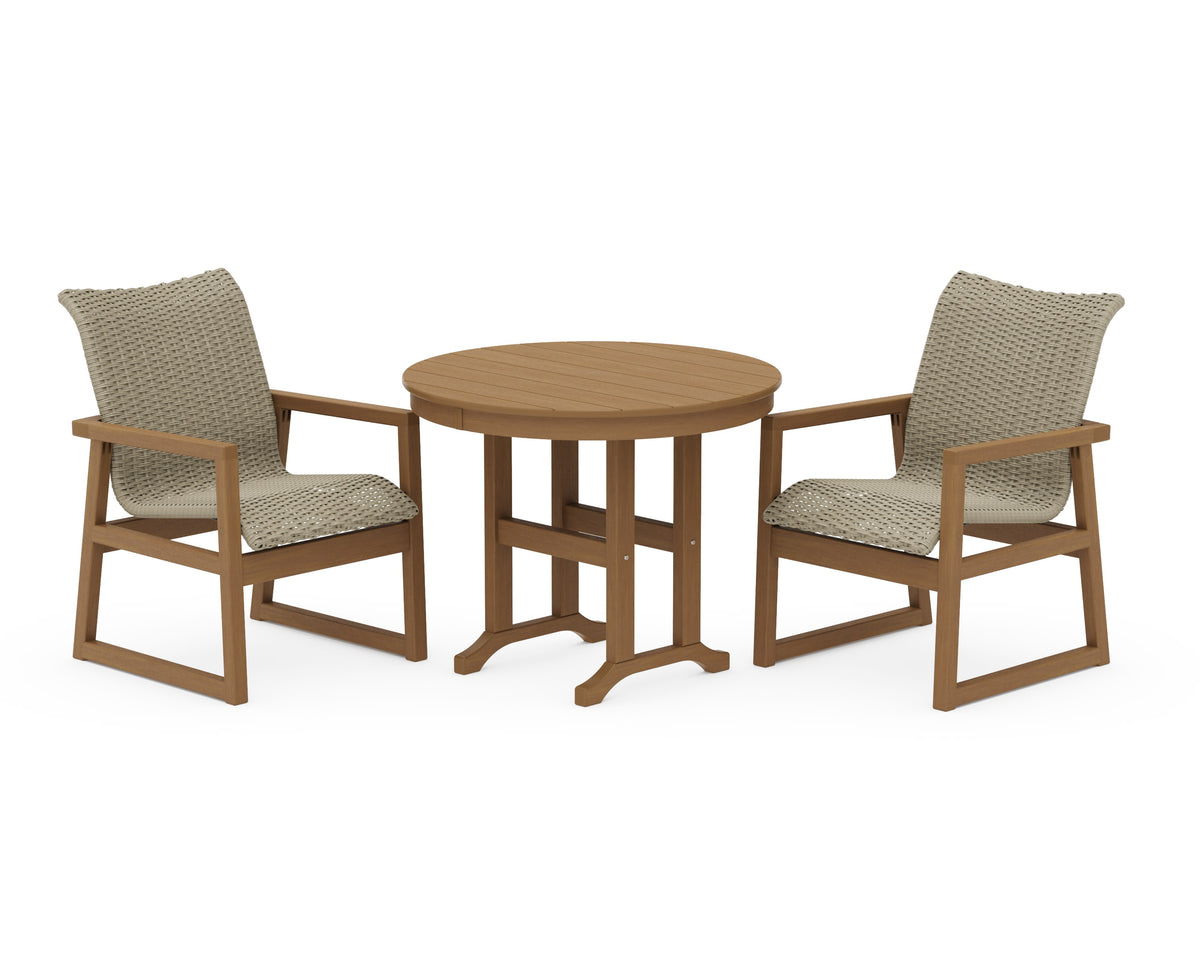 POLYWOOD EDGE Woven 3-Piece Farmhouse Dining Set in Natural / Dune Grass