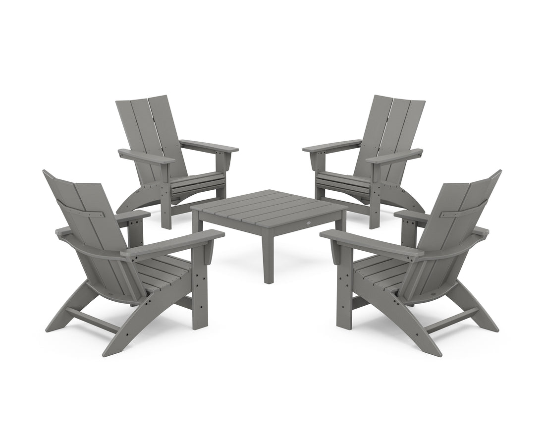 POLYWOOD 5-Piece Modern Grand Adirondack Chair Conversation Group in Slate Grey