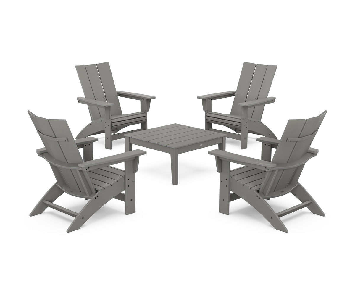 POLYWOOD 5-Piece Modern Grand Adirondack Chair Conversation Group in Slate Grey