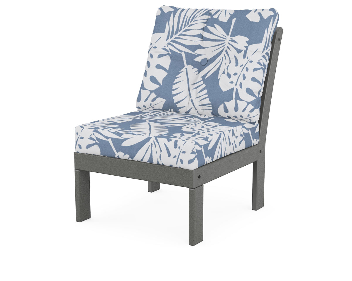 POLYWOOD Vineyard Modular Armless Chair in Slate Grey / Leaf Sky Blue