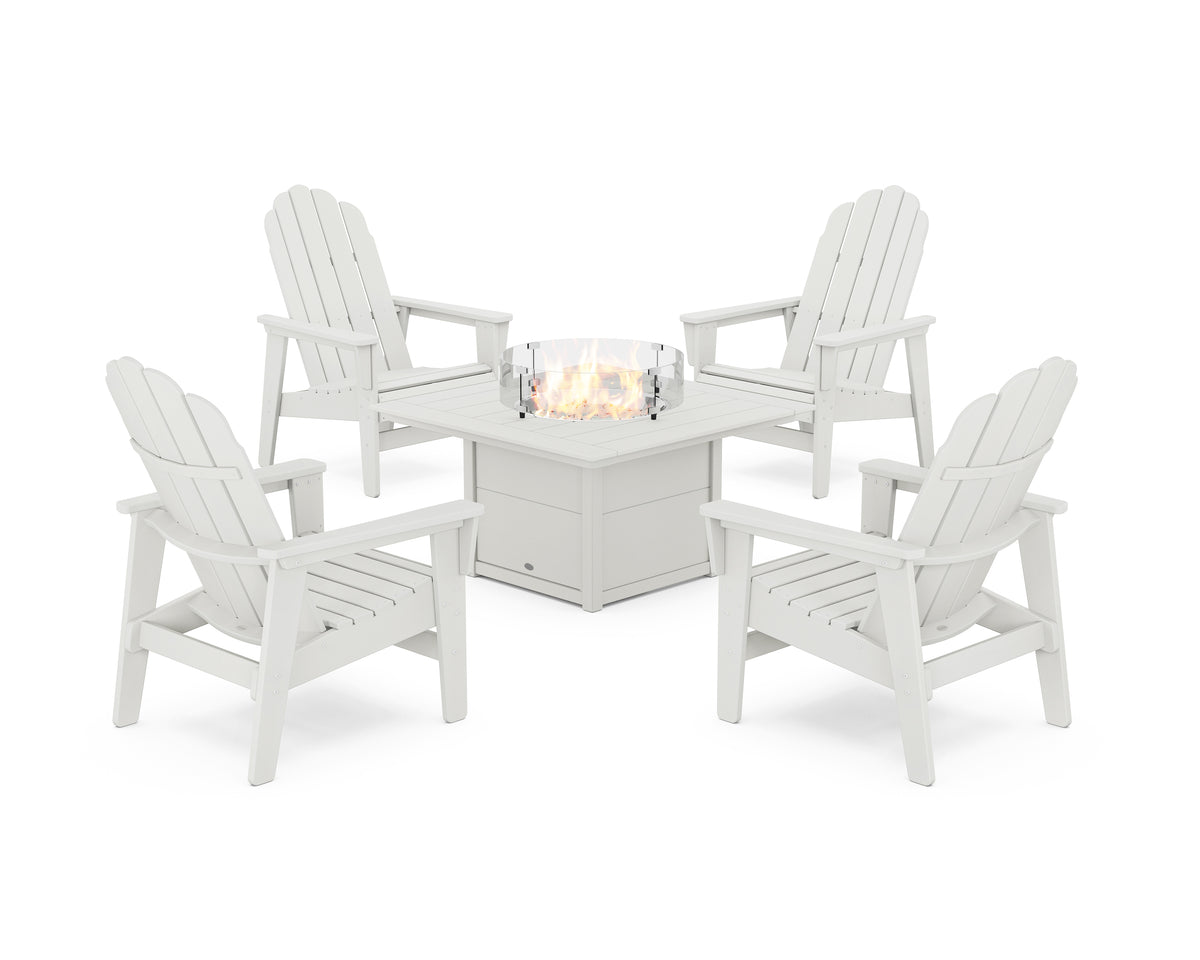POLYWOOD 5-Piece Vineyard Grand Upright Adirondack Conversation Set with Fire Pit Table in Vintage White