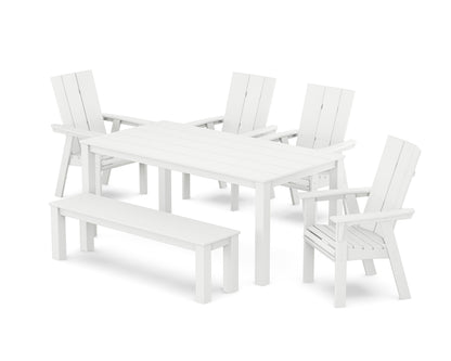 POLYWOOD Modern Curveback Adirondack 6-Piece Parsons Dining Set with Bench in White