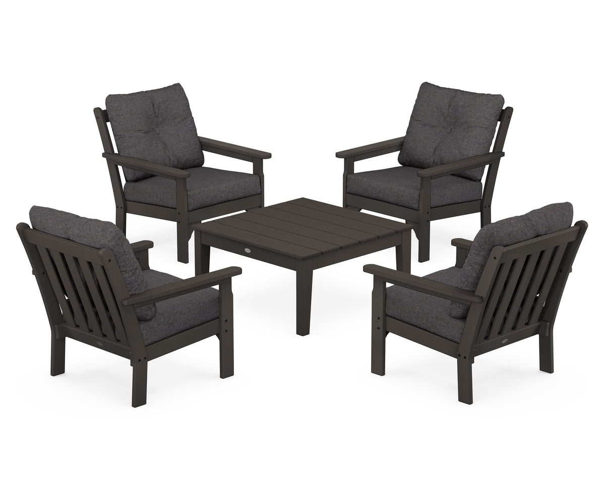 POLYWOOD Vineyard 5-Piece Deep Seating Conversation Set in Vintage Coffee / Ash Charcoal