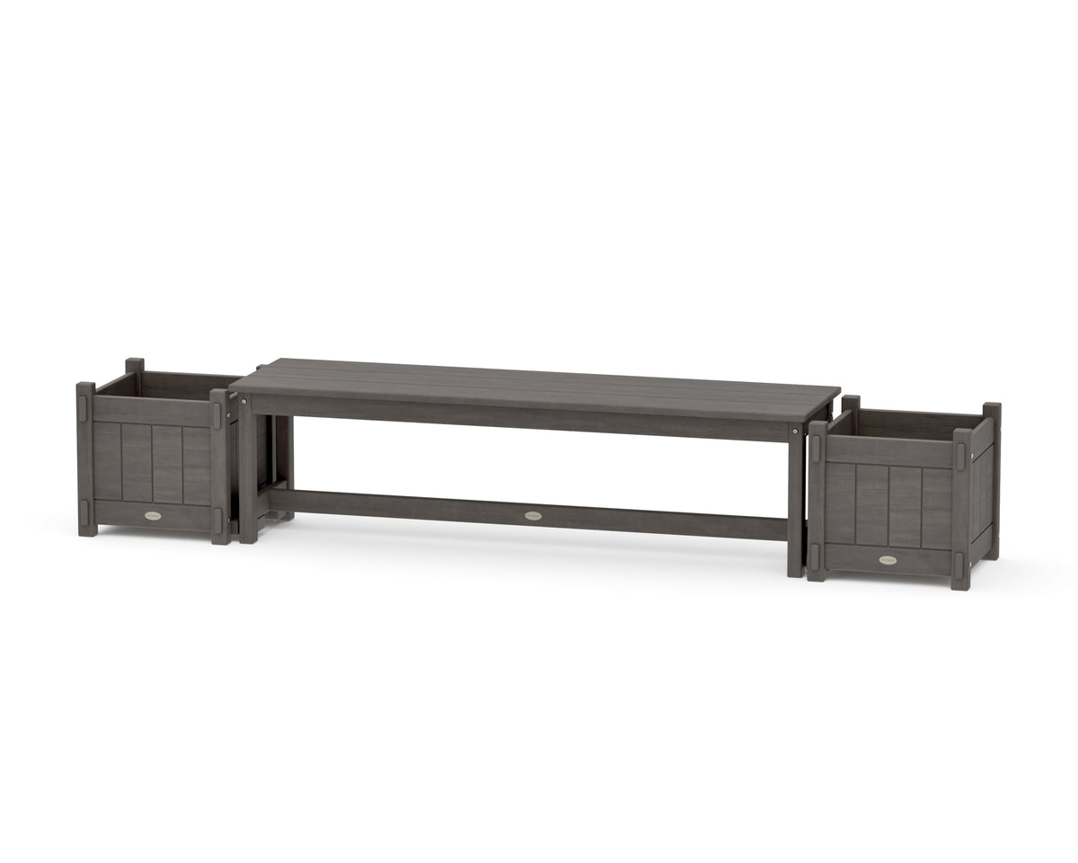 POLYWOOD 60" Vineyard Straight Planter Bench Set in Driftwood