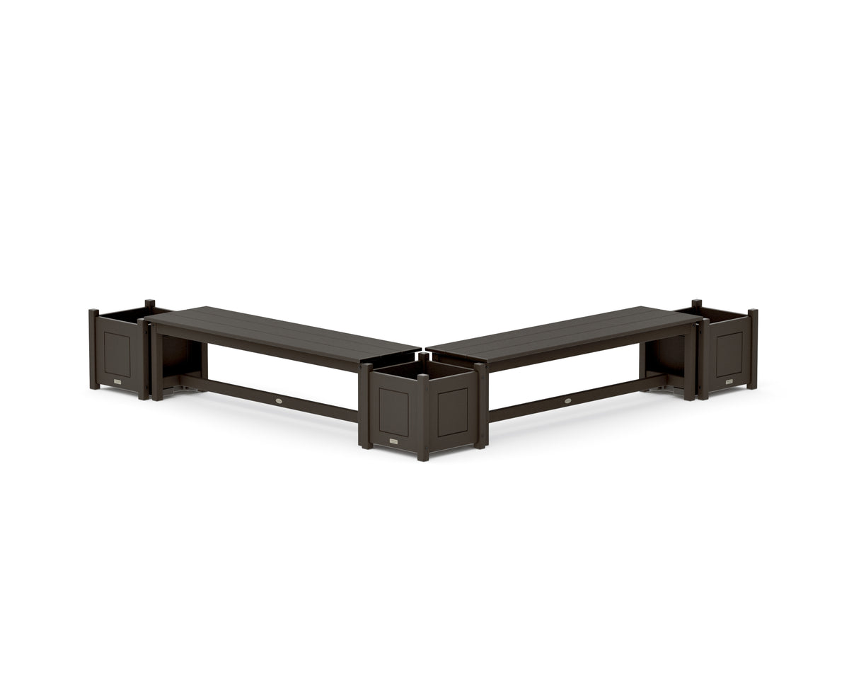 POLYWOOD 60" Country Living L-Shaped Planter Bench Corner Set in Vintage Coffee