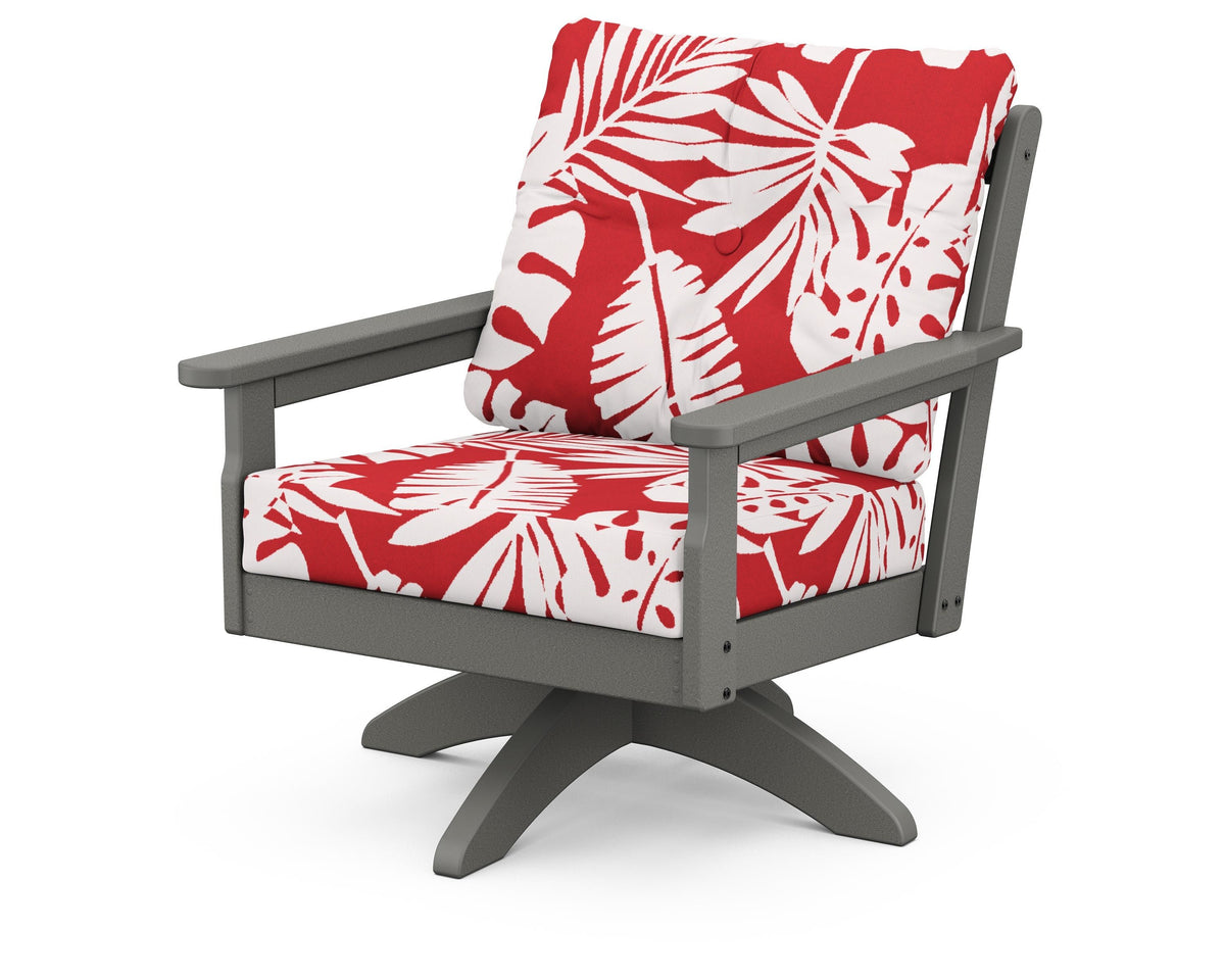 POLYWOOD Vineyard Deep Seating Swivel Chair in Slate Grey / Leaf Crimson