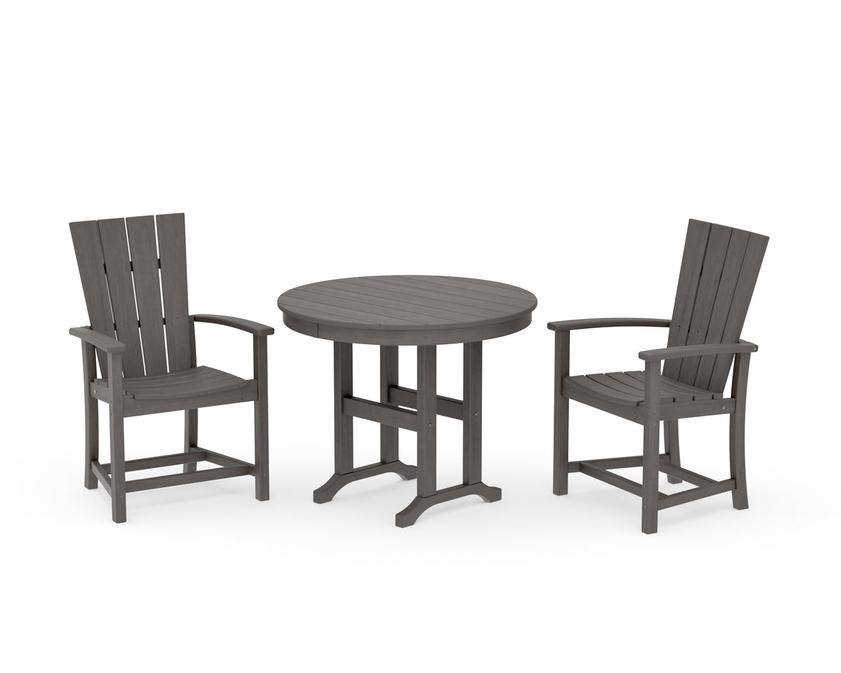 POLYWOOD Quattro 3-Piece Round Farmhouse Dining Set in Driftwood