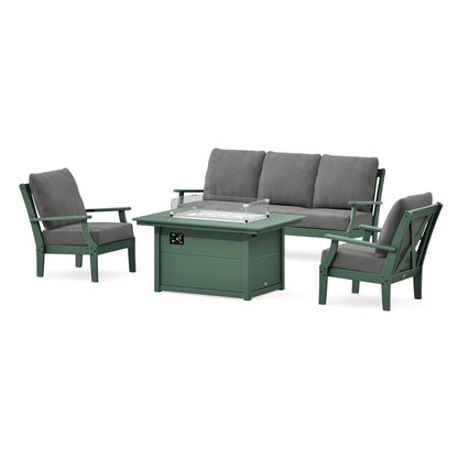 POLYWOOD Braxton Deep Seating Fire Pit Table Set in Green