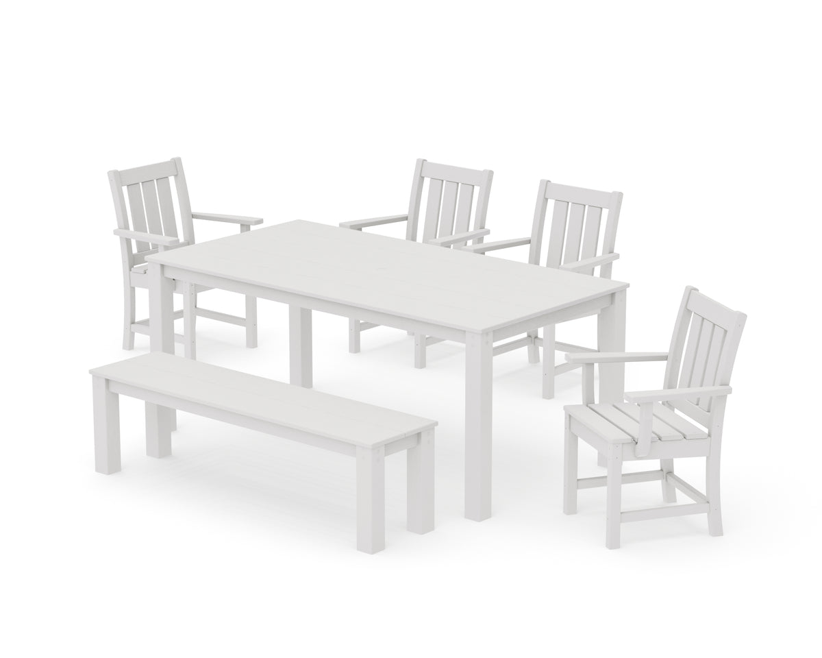 POLYWOOD Oxford 6-Piece Parsons Dining Set with Bench in Vintage White