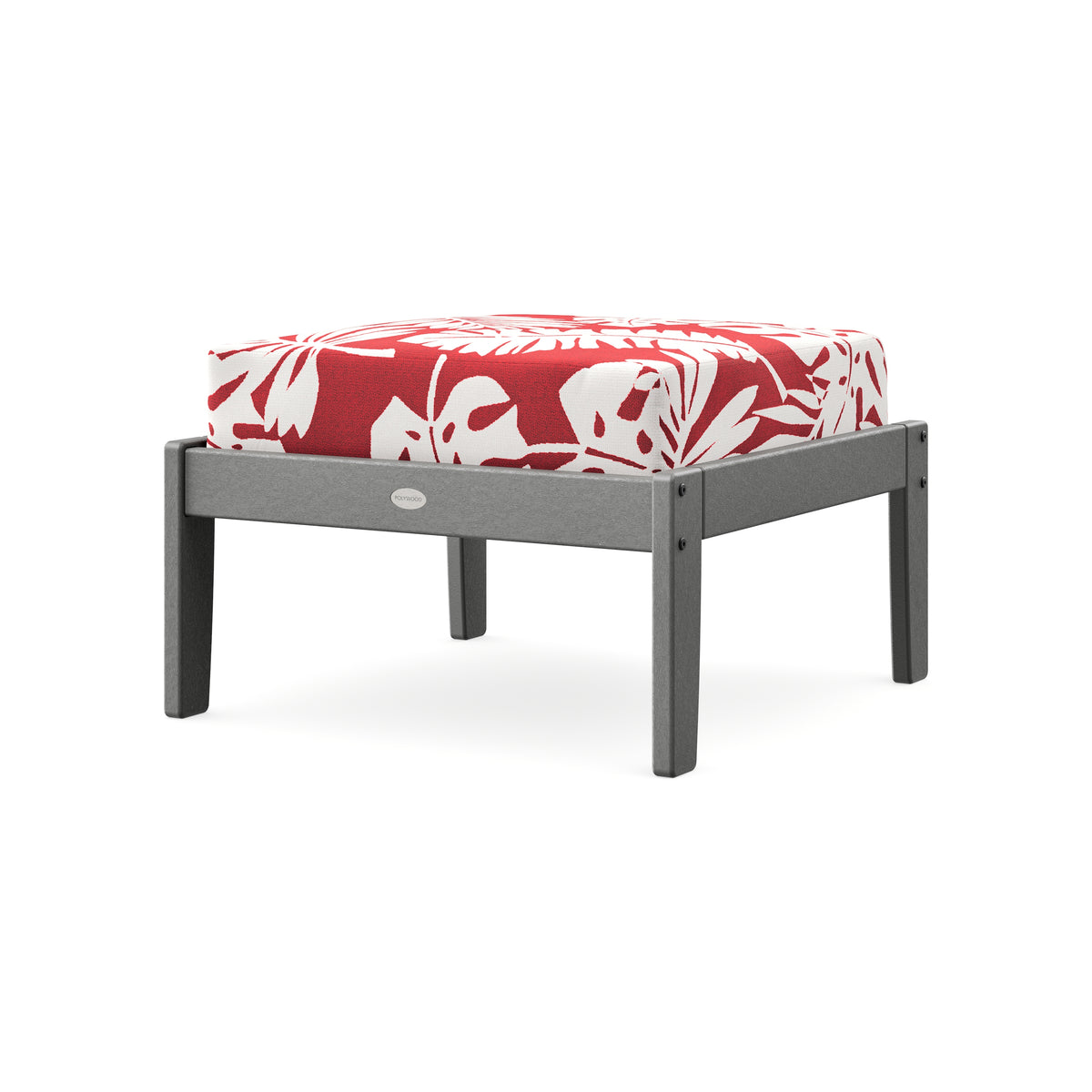 POLYWOOD Braxton Deep Seating Ottoman in Slate Grey / Leaf Crimson