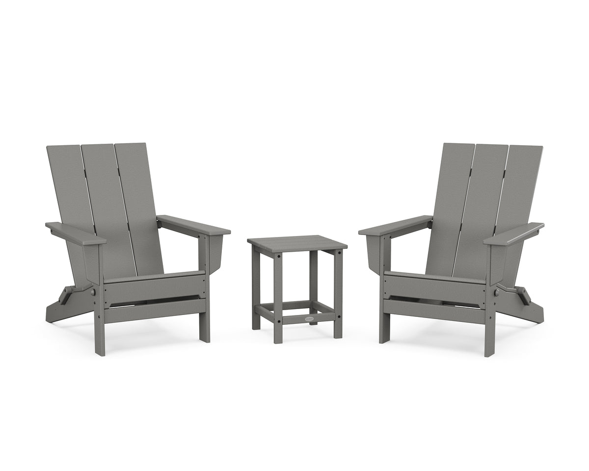 POLYWOOD 3-Piece Modern Studio Folding Adirondack Set in Slate Grey