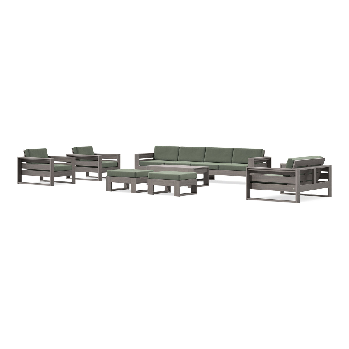 POLYWOOD PW Designer Series Latitude 8-Piece Lounge Sofa Set in Driftwood / Cast Sage